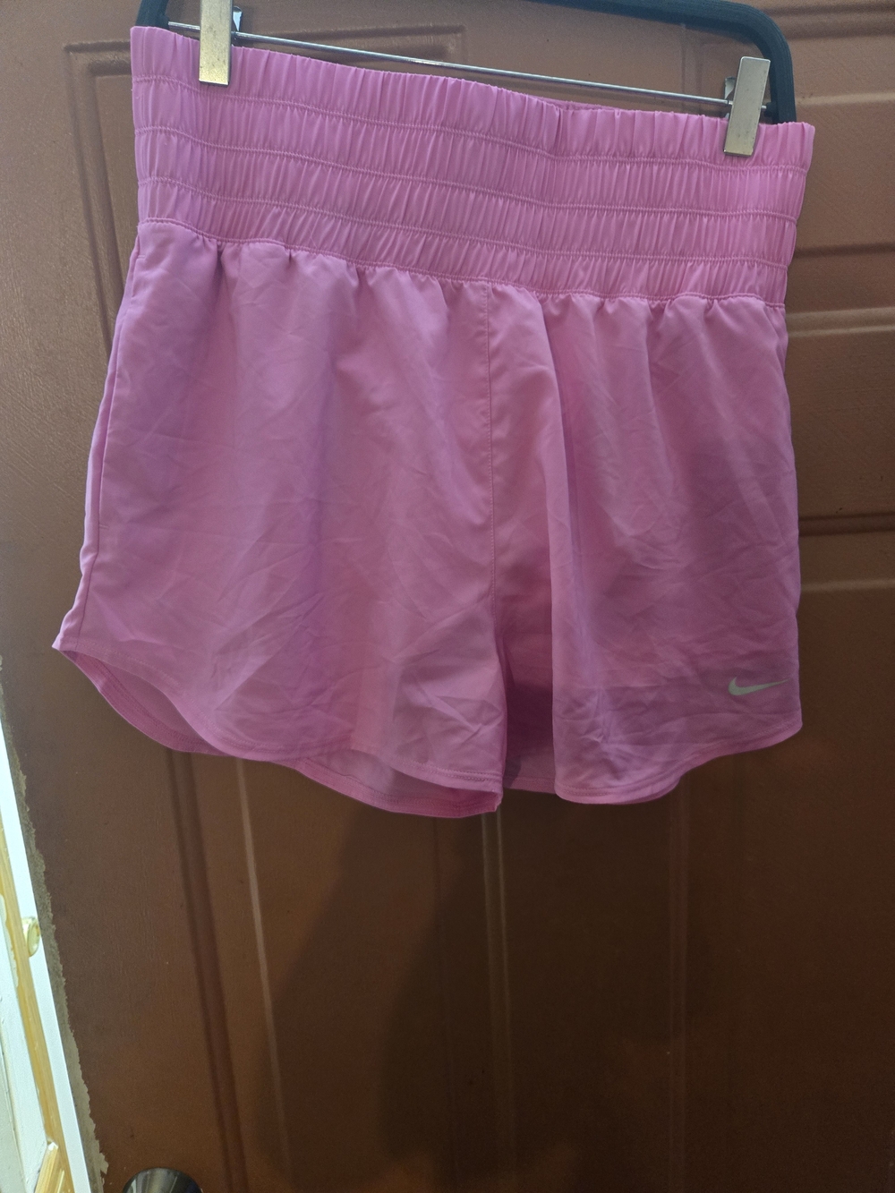 Nike Pink High-Waist Athletic Shorts with Smocked Band